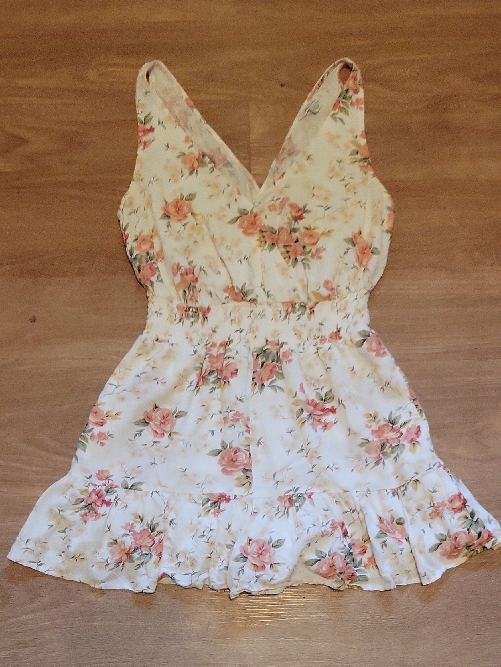 American Eagle Outfitters White Romper with Peach and Green Floral Print